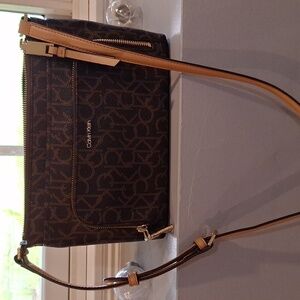 Calvin Klein Brown Frida Signature Adjustable Crossbody Purse
